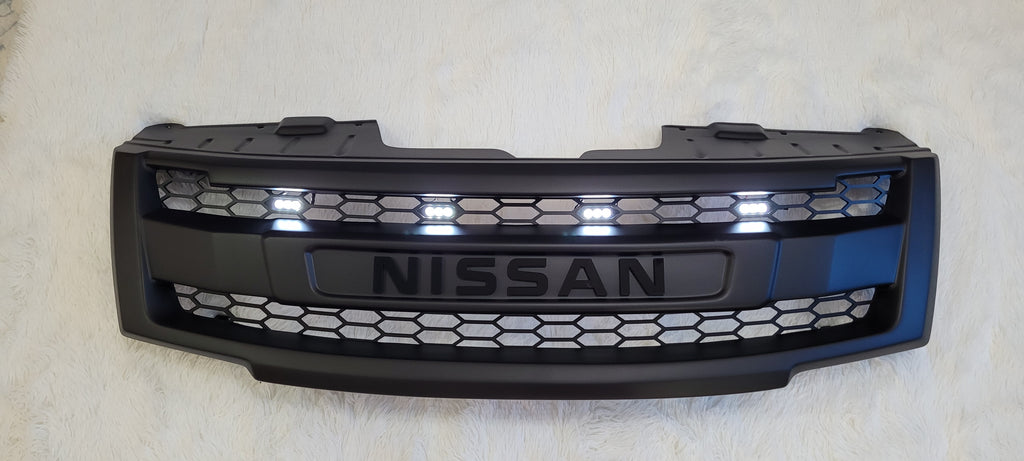 NISSAN NAVARA FACELIFT GRILL 2011-2015 BLACK VERSION FULL GRILL WHITE LEDS