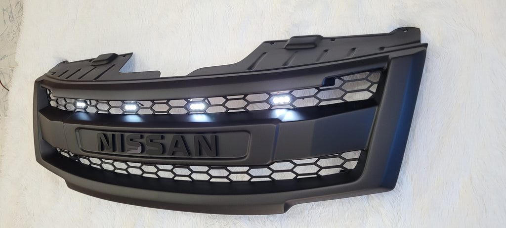 NISSAN NAVARA FACELIFT GRILL 2011-2015 BLACK VERSION FULL GRILL WHITE LEDS