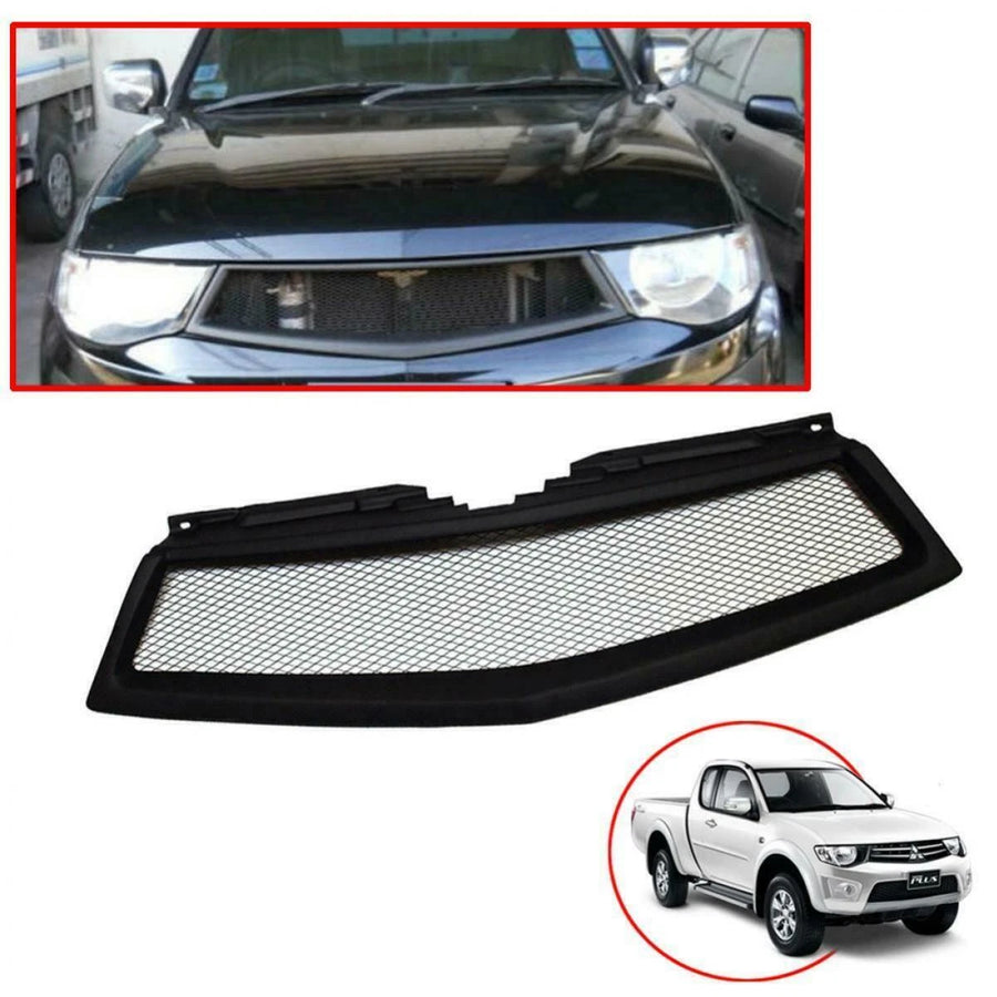 Front Net Mesh Grille Matte Black For Mitsubishi Triton MN ML L200 2009-2014