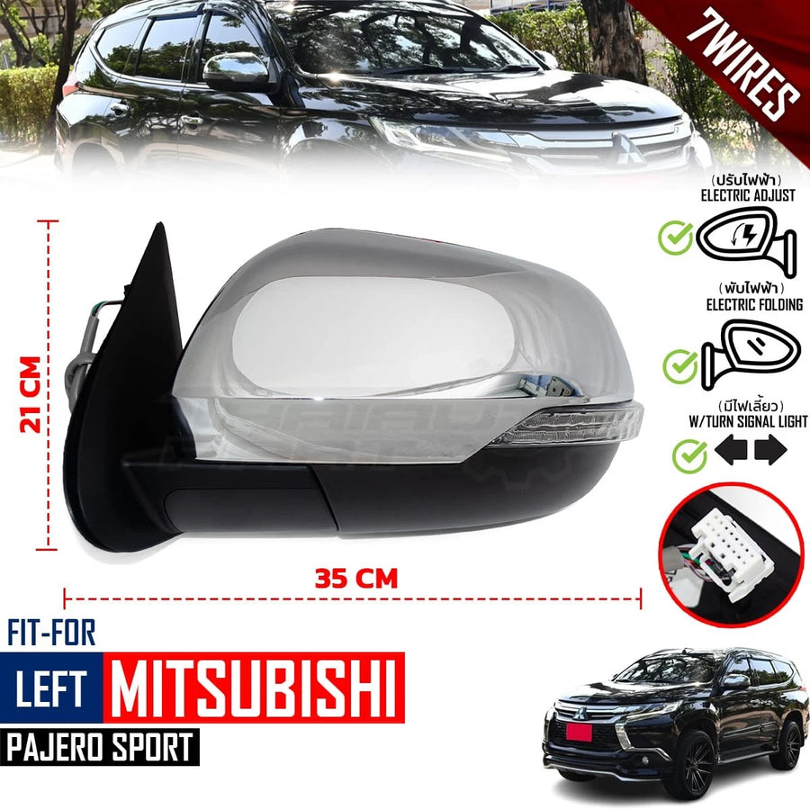 LH Side Mirror Electric 7W Chrome W/Signal For Mitsubishi Pajero Sport 2016-2023